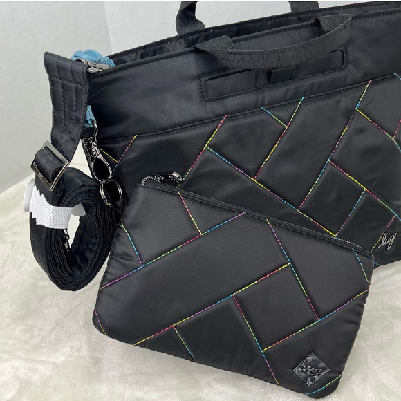 lug Handbags - Lug Tenor 2pc Crossbody Bag with Removable Pouch Black Rainbow Stitch NWOT